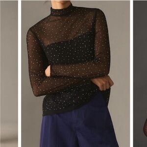 Anthropologie Eva Franco Elegant Black Sheer Polka Dot Top or Mini Dress